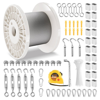 VEVOR Wire Rope Kit, 1/8" 100 ft 304 Stainless Steel Cable with 124 Accessories, 1600 lbs Breaking Strength, 7x7 Strands Construction Marine Aircraft Grade for Handrail Stair Decking Fence Outdoors - BXGGSSBXG304SDKE0V0 - view 10