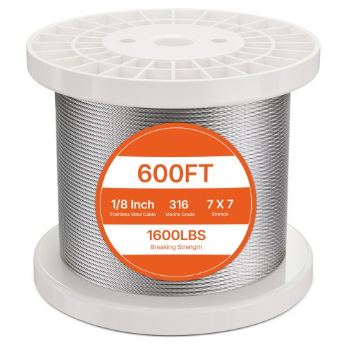 VEVOR Wire Rope Kit, 1/8" 600 ft 316 Stainless Steel Cable with Cutter and Gloves, 1600 lbs Breaking Strength, 7x7 Strands Construction Marine Aircraft Grade for Handrail Stair Decking Fence Outdoors - BXGGSSBXG3160WC09V0 - view 2