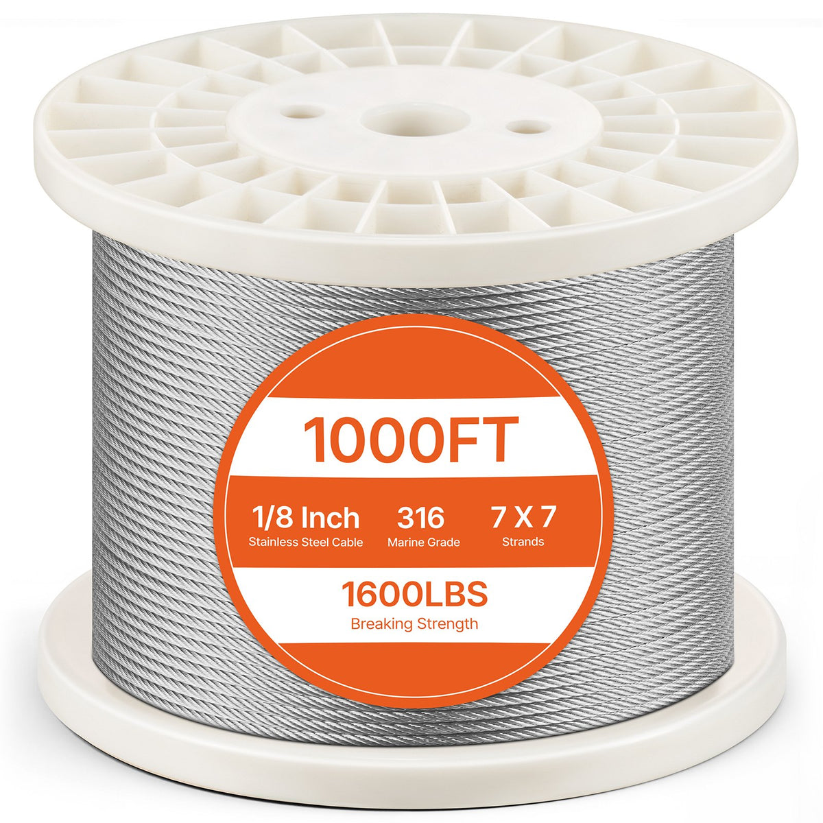 VEVOR Wire Rope Kit, 1/8" 1000 ft 316 Stainless Steel Cable with Cutter and Gloves, 1600 lbs Breaking Strength, 7x7 Strands Construction Marine Aircraft Grade for Handrail Stair Decking Fence Outdoors - BXGGSSBXG3163WG03V0 - view 1