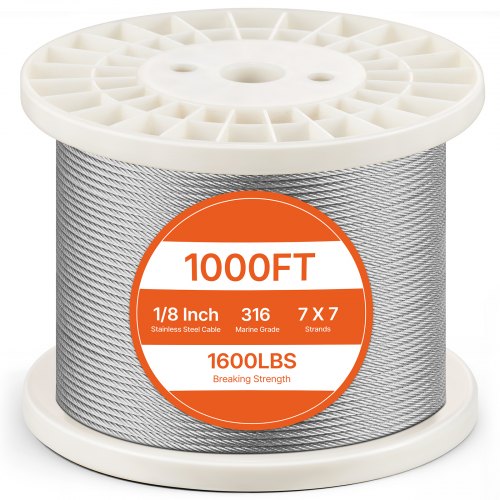 VEVOR Wire Rope Kit, 1/8" 1000 ft 316 Stainless Steel Cable with Cutter and Gloves, 1600 lbs Breaking Strength, 7x7 Strands Construction Marine Aircraft Grade for Handrail Stair Decking Fence Outdoors - BXGGSSBXG3163WG03V0 - view 2