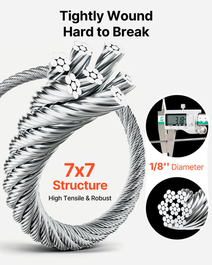 VEVOR Wire Rope Kit, 1/8" 1000 ft 316 Stainless Steel Cable with Cutter and Gloves, 1600 lbs Breaking Strength, 7x7 Strands Construction Marine Aircraft Grade for Handrail Stair Decking Fence Outdoors - BXGGSSBXG3163WG03V0 - view 4
