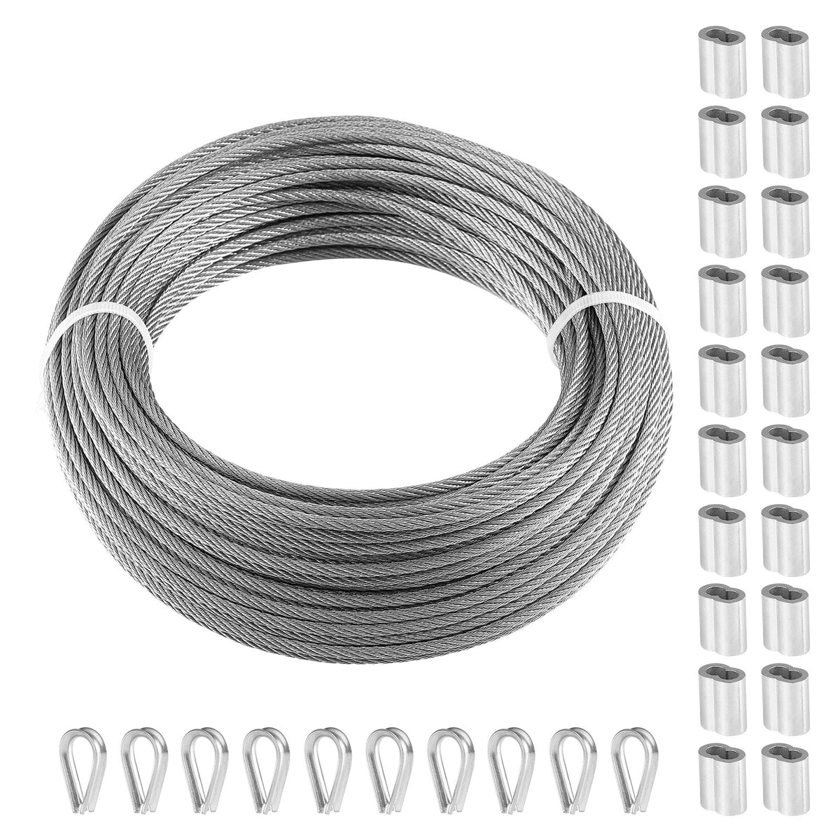 VEVOR Wire Rope Kit, 1/8" 100 ft 316 Stainless Steel Cable with 20 Sleeves and 10 Thimbles, 1600 lbs Breaking Strength, 7x7 Strands Marine Aircraft Grade for Handrail Stair Decking Fence Outdoors - BXGGSSBXG316RO7QDV0 - view 1