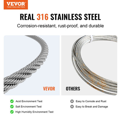 VEVOR Wire Rope Kit, 1/8" 100 ft 316 Stainless Steel Cable with 20 Sleeves and 10 Thimbles, 1600 lbs Breaking Strength, 7x7 Strands Marine Aircraft Grade for Handrail Stair Decking Fence Outdoors - BXGGSSBXG316RO7QDV0 - view 3