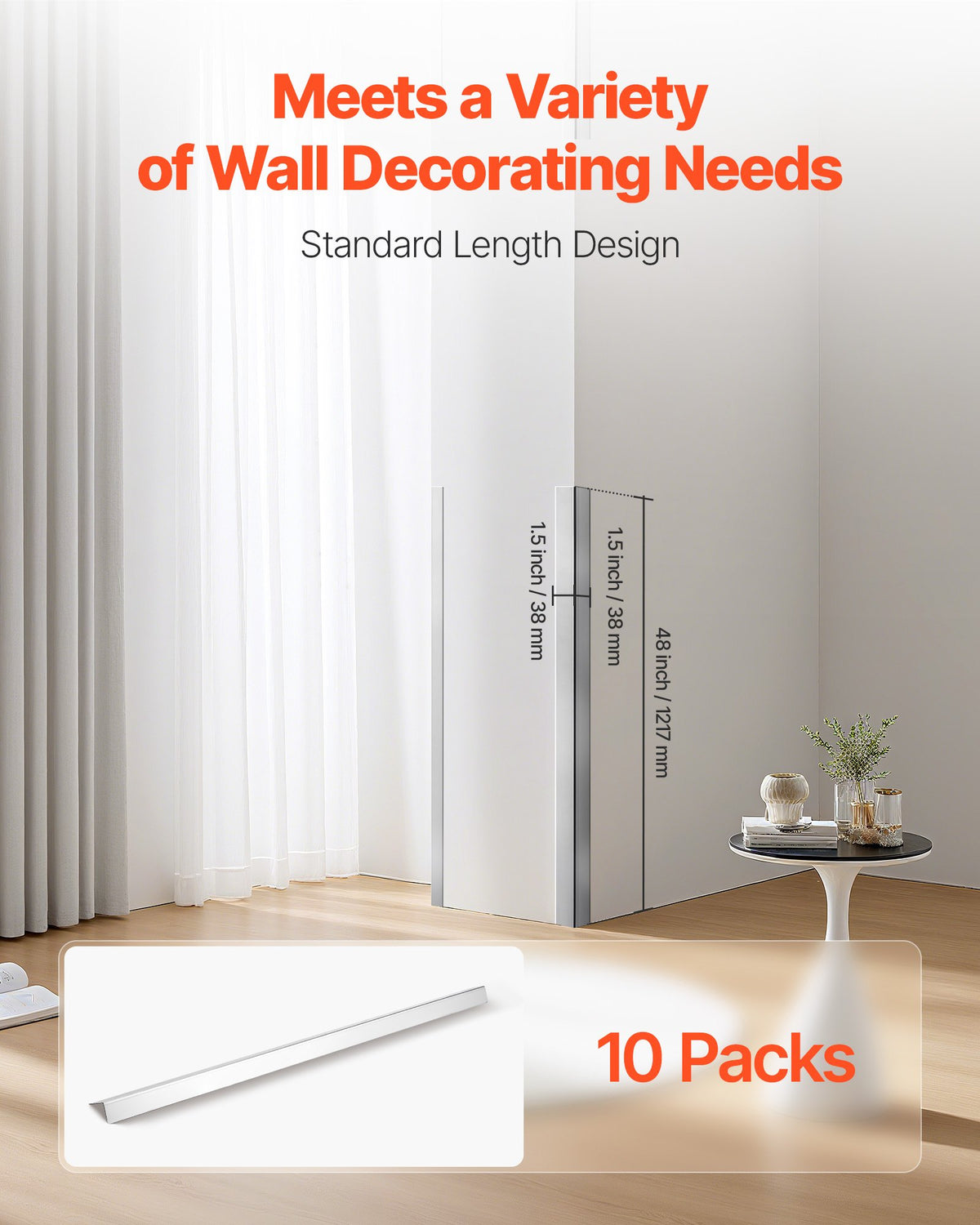 VEVOR Stainless Steel Wall Corner Protector, 1.5 x 1.5 x 48 inch, 10 Pack Metal Corner Guards, 304 Stainless Steel Edge Trim 90-Degree Angle for Home,Office,Commercial Wall Protection, with 3m Tape - BXGHJ11515INWZONI001V0 - view 3