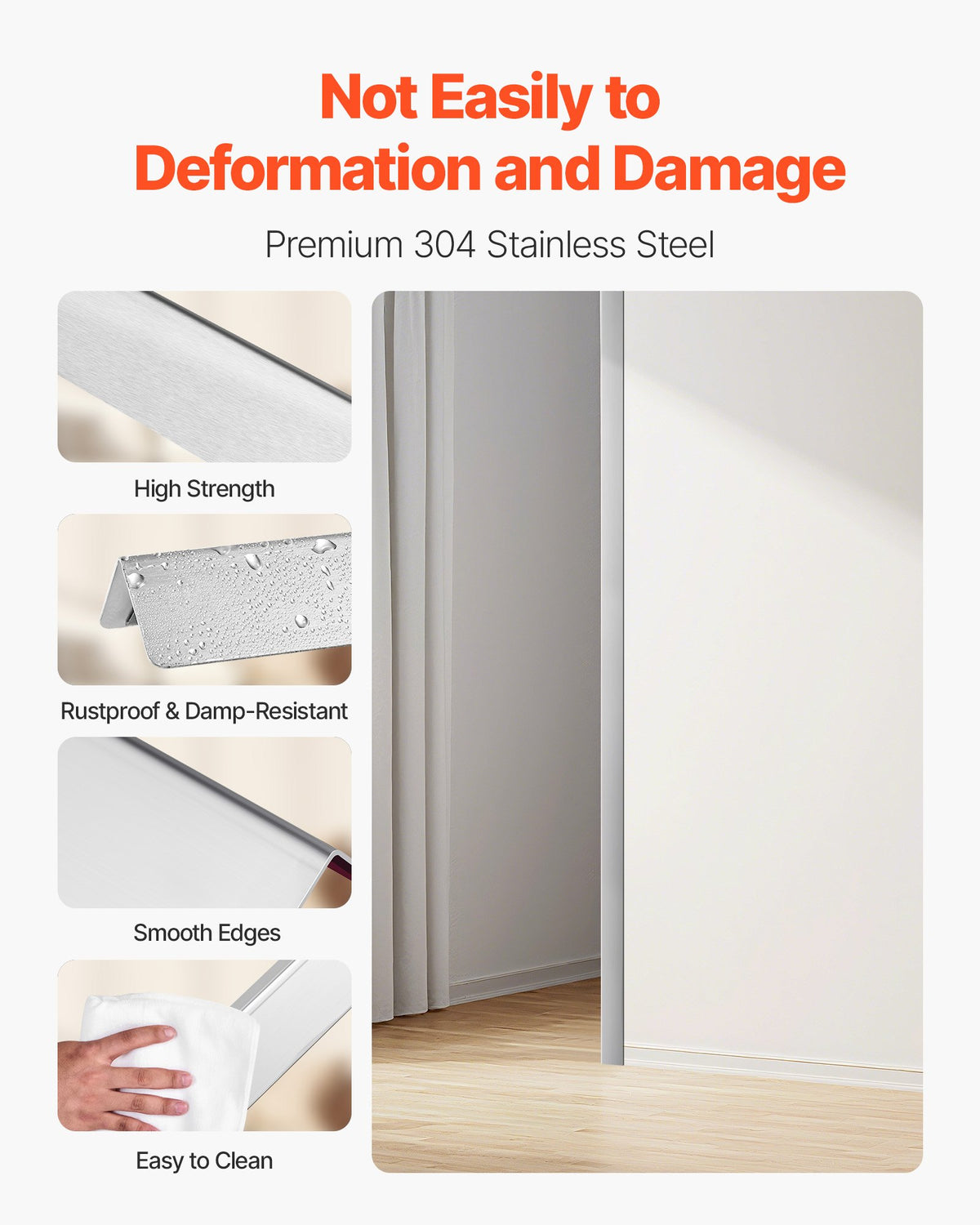 VEVOR Stainless Steel Wall Corner Protector, 1.5 x 1.5 x 48 inch, 10 Pack Metal Corner Guards, 304 Stainless Steel Edge Trim 90-Degree Angle for Home,Office,Commercial Wall Protection, with 3m Tape - BXGHJ11515INWZONI001V0 - view 4