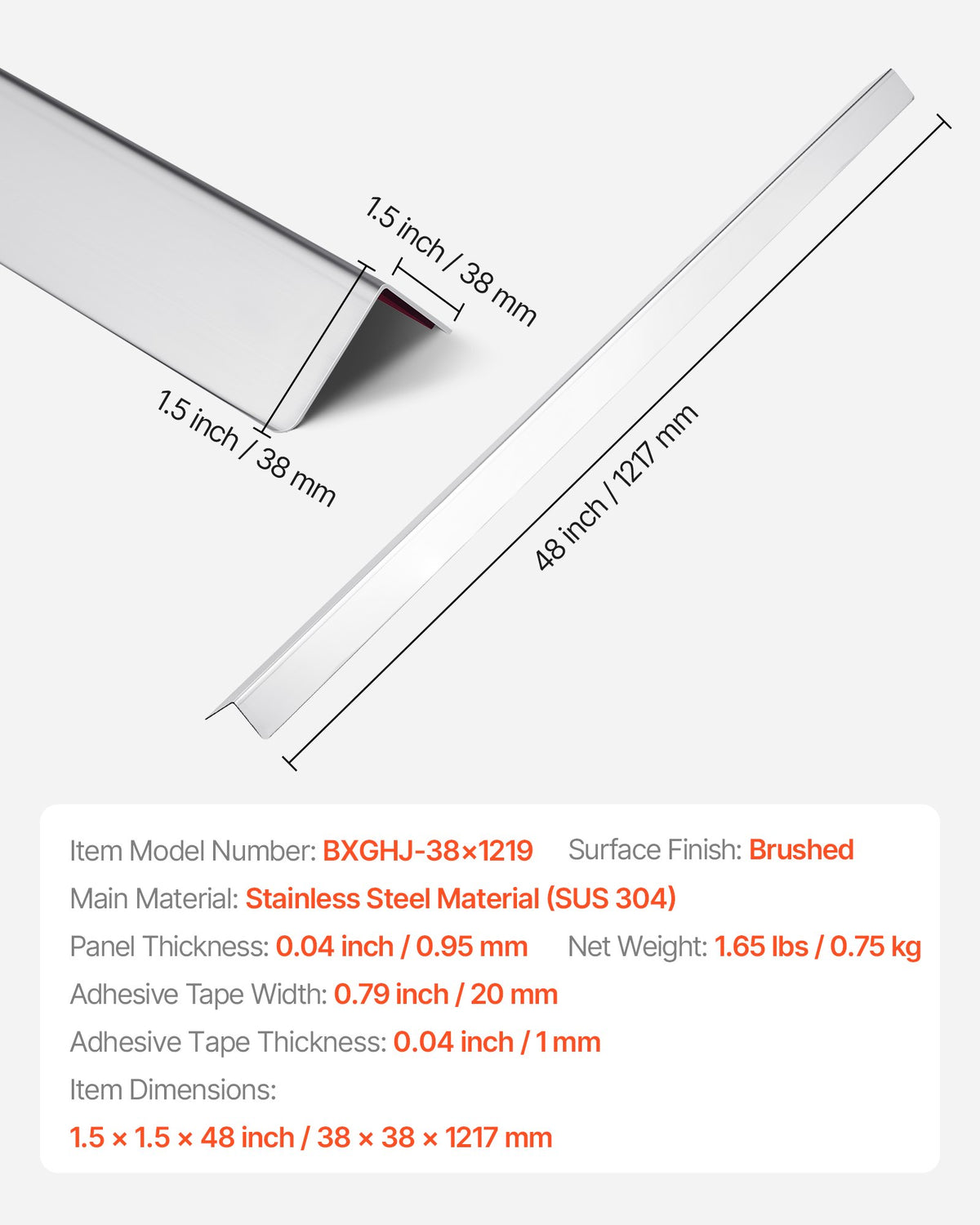 VEVOR Stainless Steel Wall Corner Protector, 1.5 x 1.5 x 48 inch, 10 Pack Metal Corner Guards, 304 Stainless Steel Edge Trim 90-Degree Angle for Home,Office,Commercial Wall Protection, with 3m Tape - BXGHJ11515INWZONI001V0 - view 8
