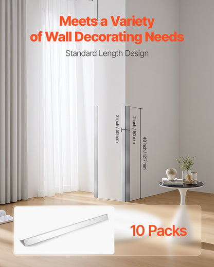 VEVOR Stainless Steel Wall Corner Protector, 2 x 2 x 48 inch, 10 Pack Metal Corner Guards, 304 Stainless Steel Edge Trim 90-Degree Angle for Home,Office,Commercial Wall Protection, with 3m Tape - BXGHJ1BXG10PET77V001V0 - view 3