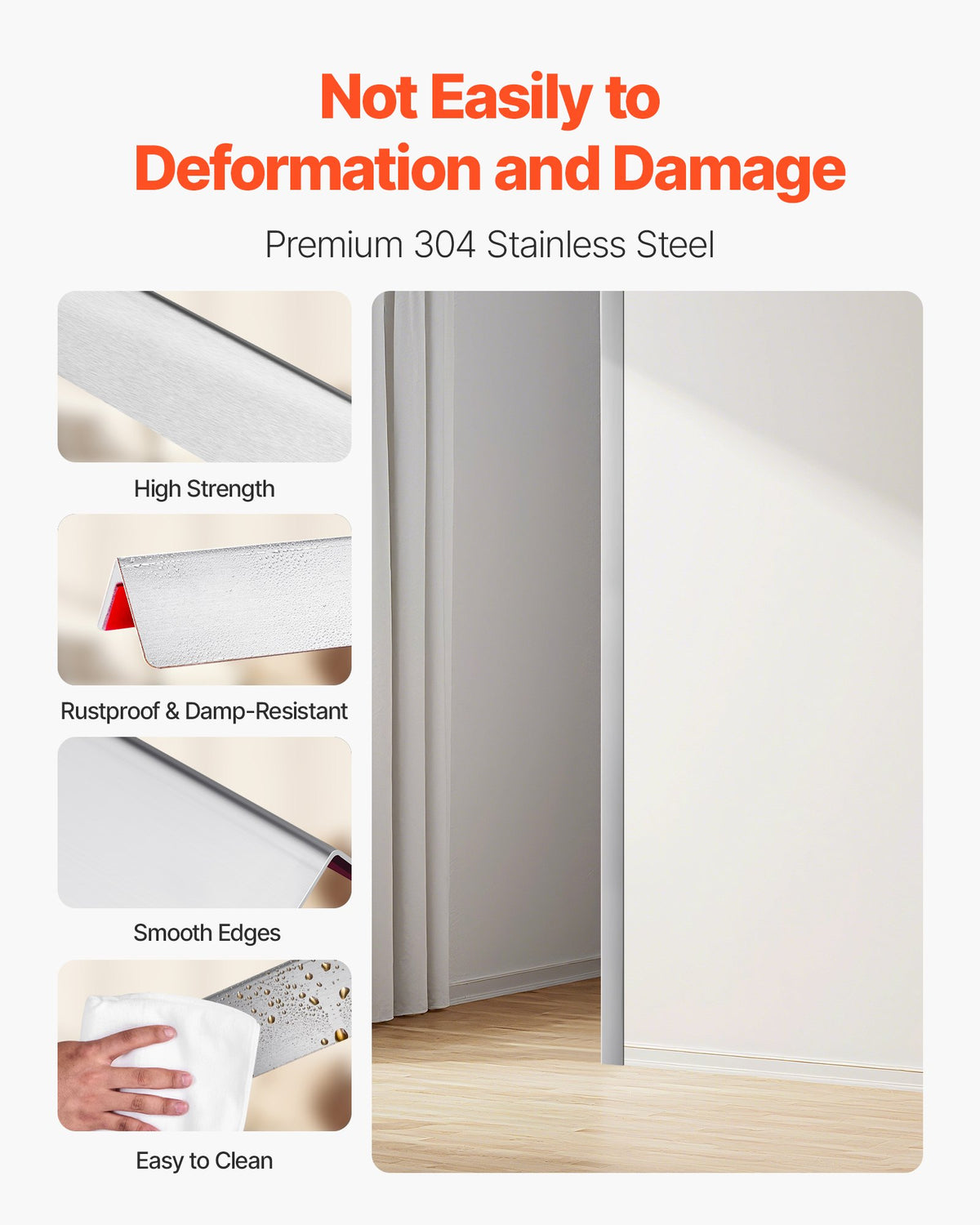 VEVOR Stainless Steel Wall Corner Protector, 2 x 2 x 48 inch, 10 Pack Metal Corner Guards, 304 Stainless Steel Edge Trim 90-Degree Angle for Home,Office,Commercial Wall Protection, with 3m Tape - BXGHJ1BXG10PET77V001V0 - view 4
