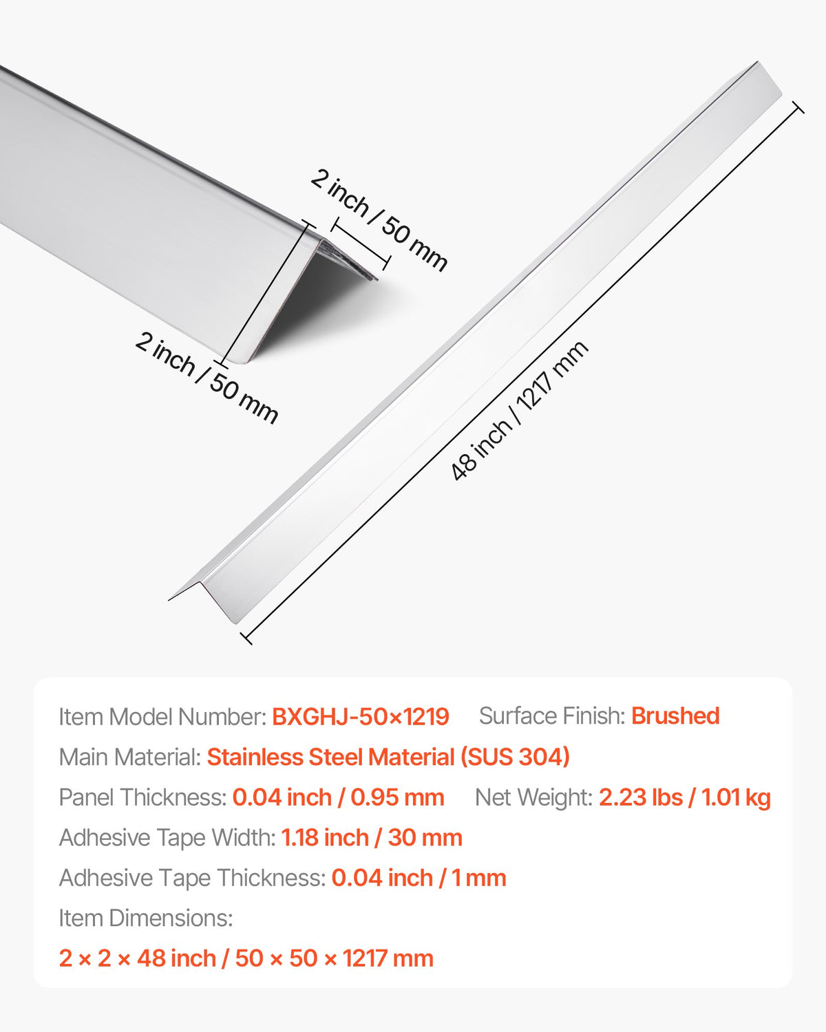 VEVOR Stainless Steel Wall Corner Protector, 2 x 2 x 48 inch, 10 Pack Metal Corner Guards, 304 Stainless Steel Edge Trim 90-Degree Angle for Home,Office,Commercial Wall Protection, with 3m Tape - BXGHJ1BXG10PET77V001V0 - view 8