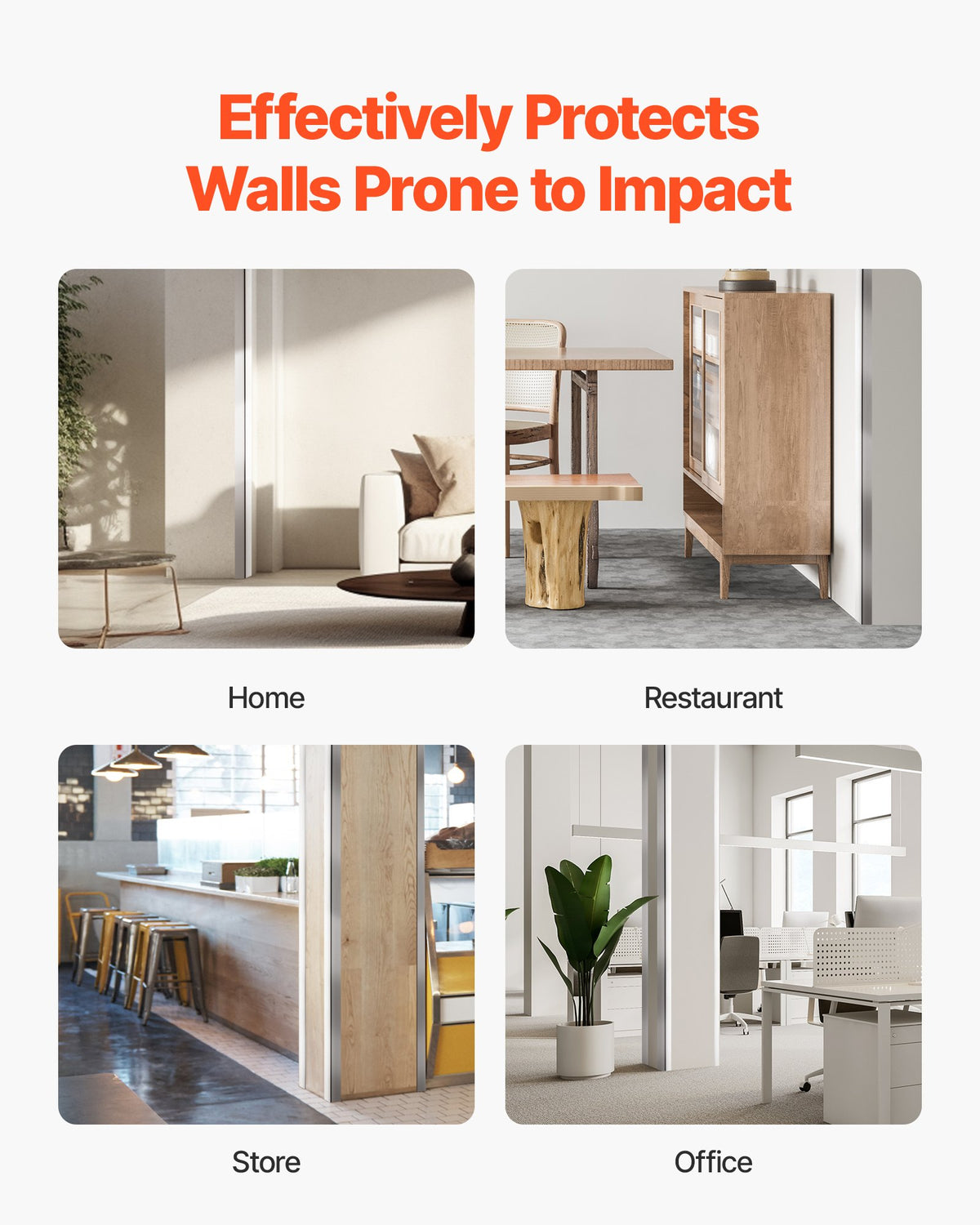 VEVOR Stainless Steel Wall Corner Protector, 1.5 x 1.5 x 96 inch, 10 Pack Metal Corner Guards, 304 Stainless Steel Edge Trim 90-Degree Angle for Home,Office,Commercial Wall Protection, with 3m Tape - BXGHJ1BXG10PTDGV3001V0 - view 7
