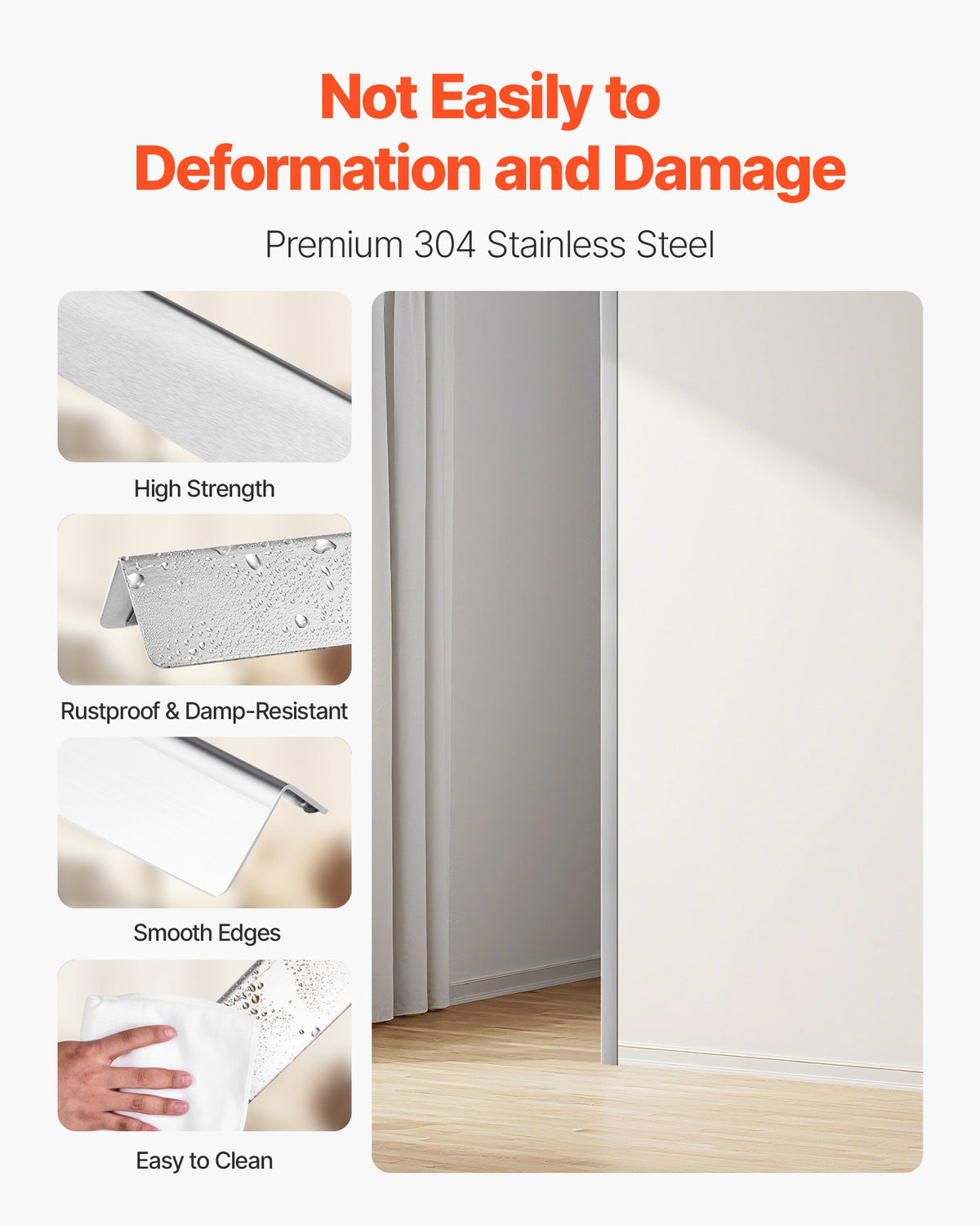 VEVOR Stainless Steel Wall Corner Protector, 1 x 1 x 48 inch, 10 Pack Metal Corner Guards, 304 Stainless Steel Edge Trim 90-Degree Angle for Home,Office,Commercial Wall Protection, with 3m Tape - BXGHJ1BXG10PYKQQ0001V0 - view 4
