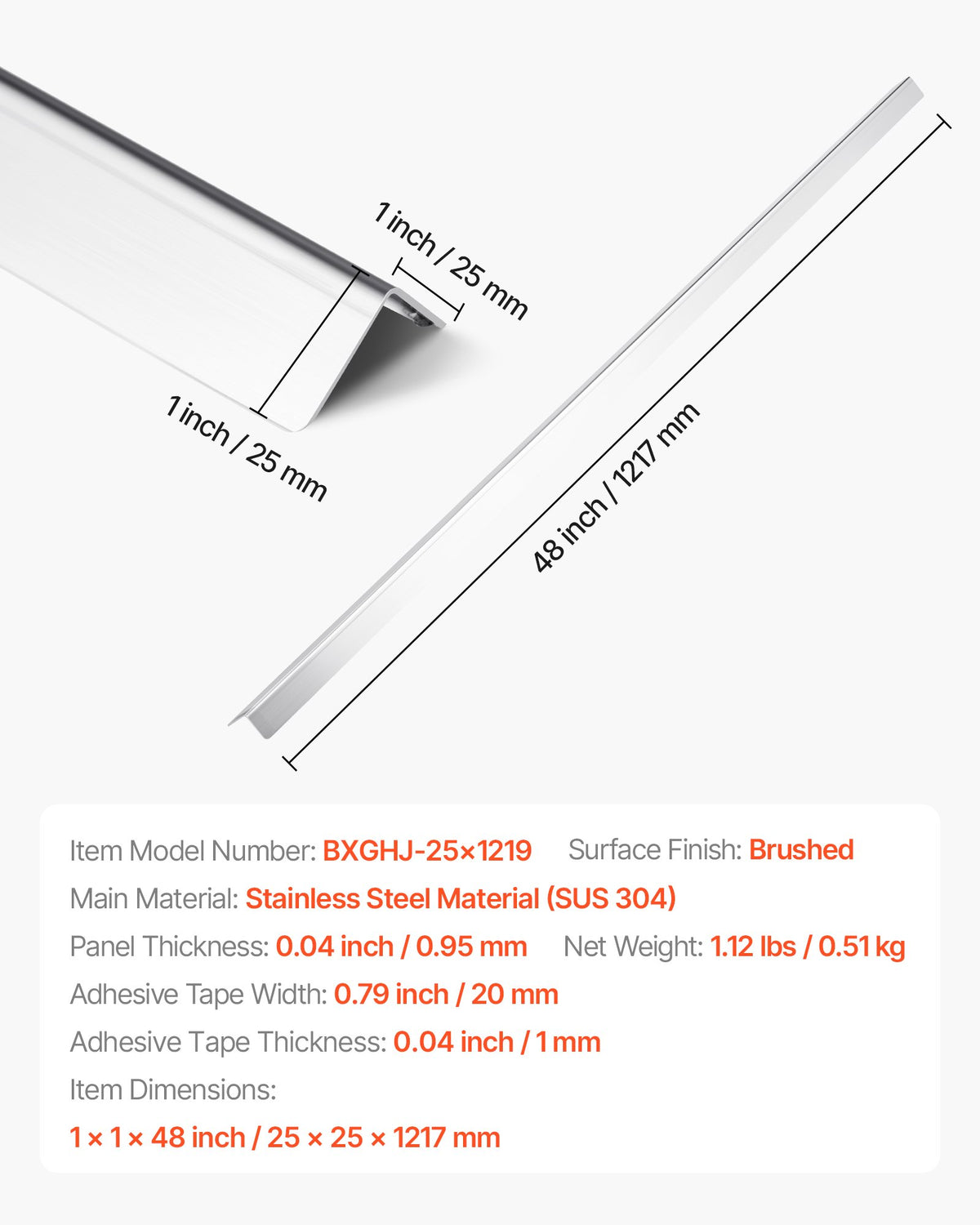 VEVOR Stainless Steel Wall Corner Protector, 1 x 1 x 48 inch, 10 Pack Metal Corner Guards, 304 Stainless Steel Edge Trim 90-Degree Angle for Home,Office,Commercial Wall Protection, with 3m Tape - BXGHJ1BXG10PYKQQ0001V0 - view 8
