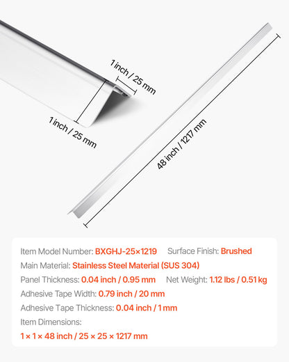 VEVOR Stainless Steel Wall Corner Protector, 1 x 1 x 48 inch, 10 Pack Metal Corner Guards, 304 Stainless Steel Edge Trim 90-Degree Angle for Home,Office,Commercial Wall Protection, with 3m Tape - BXGHJ1BXG10PYKQQ0001V0 - view 8
