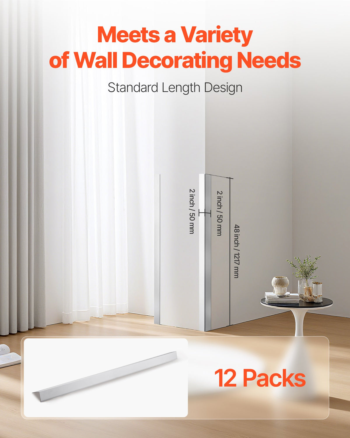 VEVOR Alluminum Alloy Wall Corner Protector, 2 x 2 x 48 inch, 12 Pack Metal Corner Guards, Edge Trim Protector 90-Degree Angle L Shape for Home,Office,Commercial Wall Protection, with 3m Tape - BXGHJ1LHJ12PE9XMM001V0 - view 3
