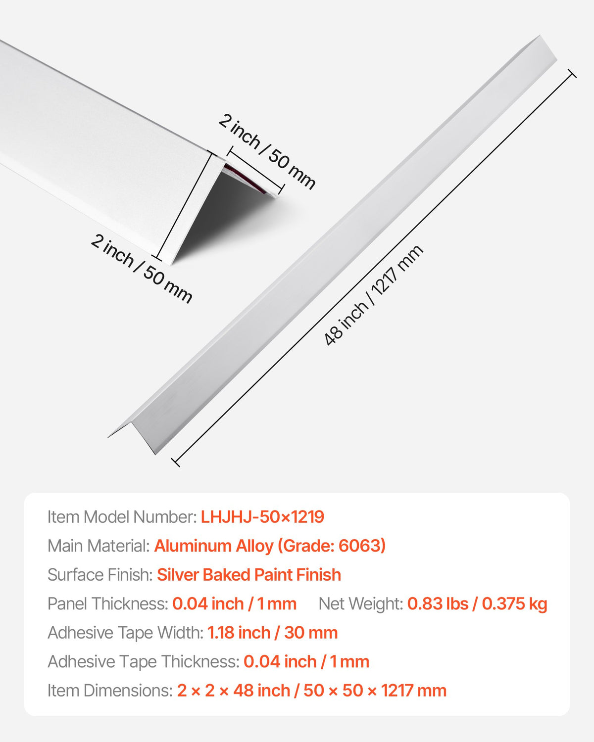 VEVOR Alluminum Alloy Wall Corner Protector, 2 x 2 x 48 inch, 12 Pack Metal Corner Guards, Edge Trim Protector 90-Degree Angle L Shape for Home,Office,Commercial Wall Protection, with 3m Tape - BXGHJ1LHJ12PE9XMM001V0 - view 8