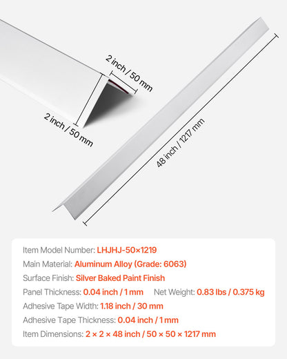 VEVOR Alluminum Alloy Wall Corner Protector, 2 x 2 x 48 inch, 12 Pack Metal Corner Guards, Edge Trim Protector 90-Degree Angle L Shape for Home,Office,Commercial Wall Protection, with 3m Tape - BXGHJ1LHJ12PE9XMM001V0 - view 8