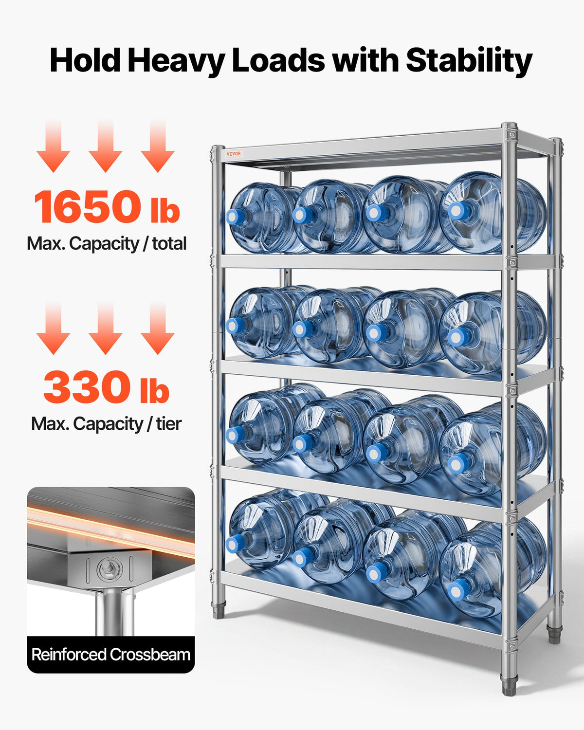 VEVOR Stainless Steel Shelving - Select Your Configuration - BXGHJ5C48X18.5YC1V0 - view 3