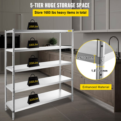 VEVOR Stainless Steel Shelving - Select Your Configuration - BXGHJ5C60X18.5YC1V0 - view 3