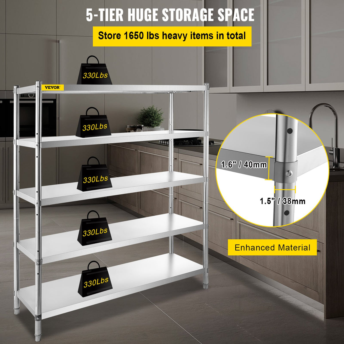 VEVOR Stainless Steel Shelving - Select Your Configuration - BXGHJYCCBD725ZZFTV0 - view 3