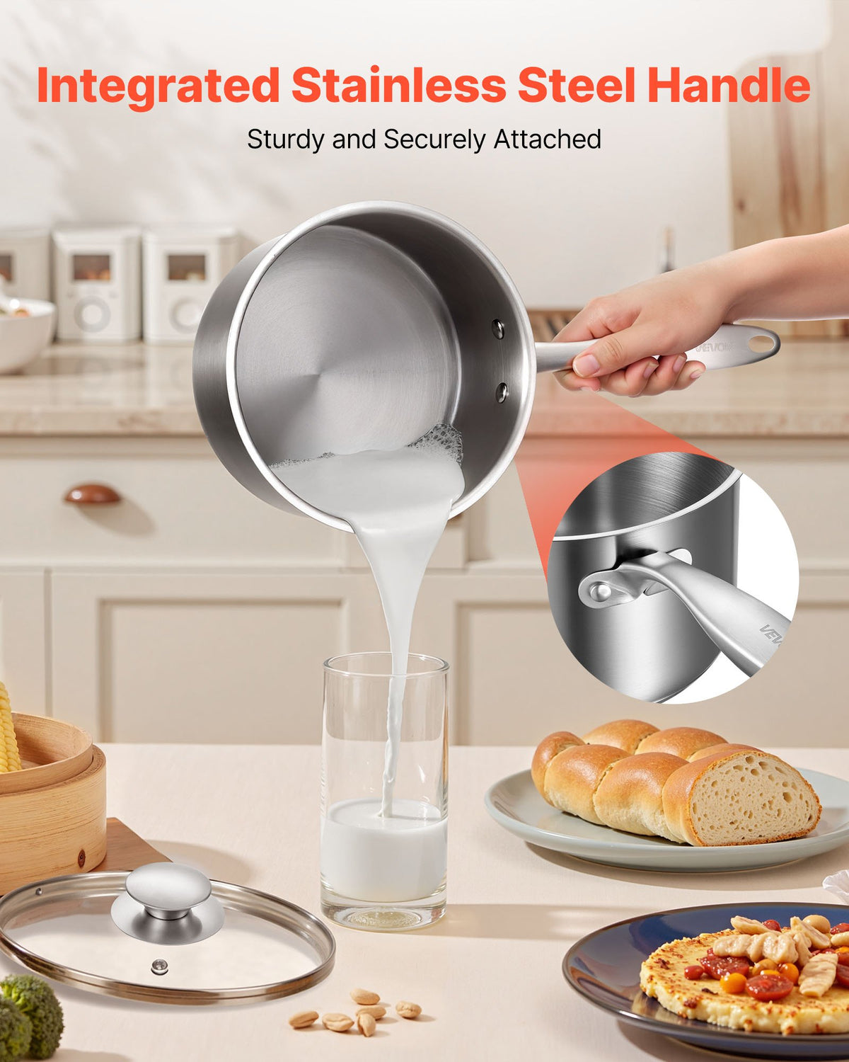 VEVOR Stainless Steel Saucepan Set, 1 QT & 2 QT & 3 QT Saucepans with Glass Lids, Multipurpose Nonstick Stainless Steel Sauce Pot with Ergonomic Handle, Friendly for Oven, Dishwasher, Induction Cooker - BXGJG123QT3JB8H68001V0 - view 7
