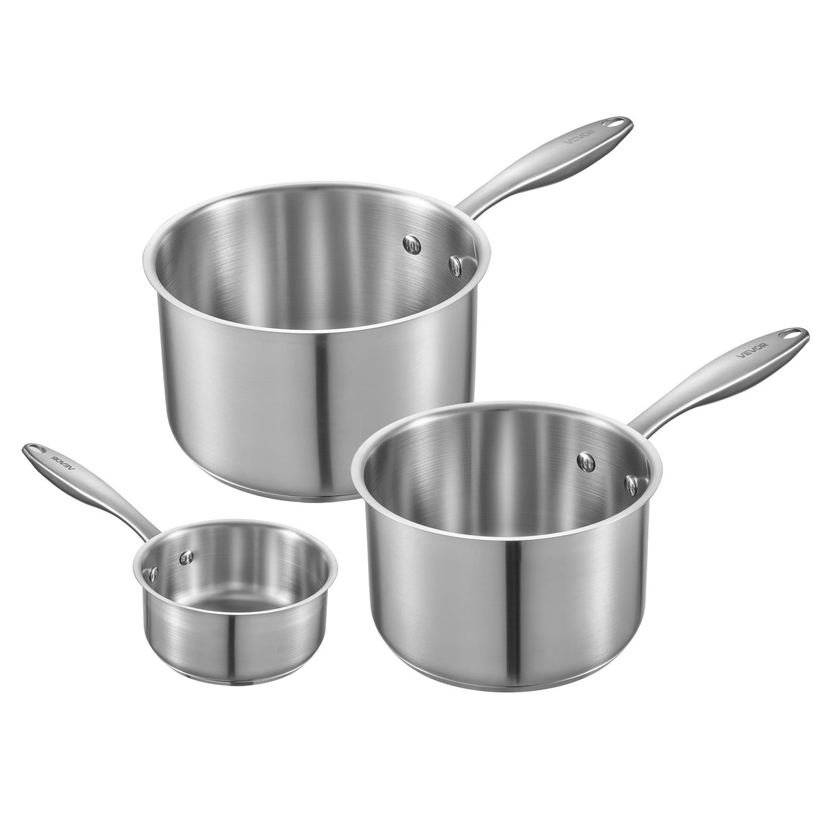 VEVOR Stainless Steel Saucepan Set, 1 QT & 2 QT & 3 QT Saucepans with Glass Lids, Multipurpose Nonstick Stainless Steel Sauce Pot with Ergonomic Handle, Friendly for Oven, Dishwasher, Induction Cooker - BXGJG123QT3JB8H68001V0 - view 10