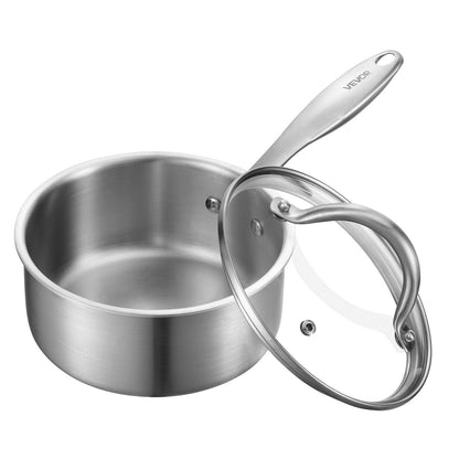 VEVOR 1.5 QT Saucepan, Stainless Steel Saucepan with Glass Lid, Multipurpose Nonstick Stainless Steel Small Cooking Sauce Pot with Ergonomic Handle, Friendly for Oven, Dishwasher, Induction Cooker - BXGJG15QT1JT99RW9001V0 - view 1