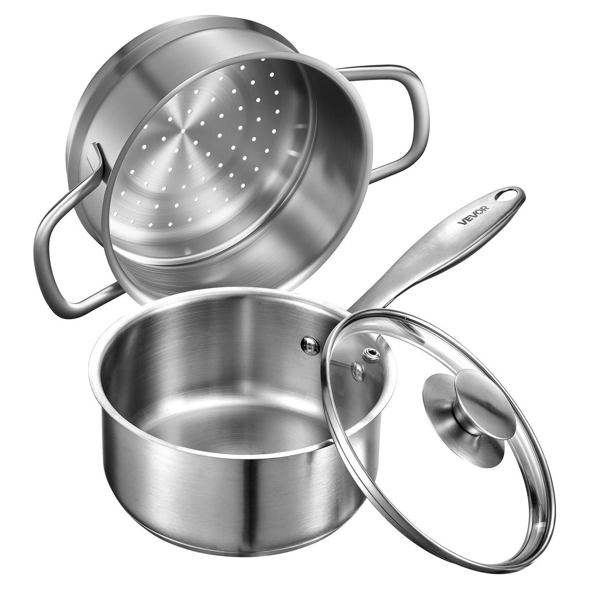 VEVOR 1.5 QT Saucepan with Steamer, Stainless Steel Saucepan with Glass Lid, Multipurpose Nonstick Stainless Steel Sauce Pot with Ergonomic Handle, Friendly for Oven, Dishwasher, Induction Cooker - BXGJG15QTDZLBUF9H001V0 - view 1