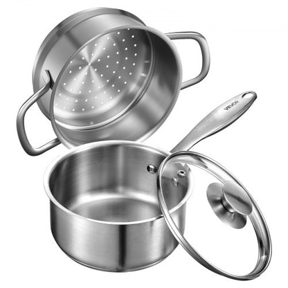 VEVOR 1.5 QT Saucepan with Steamer, Stainless Steel Saucepan with Glass Lid, Multipurpose Nonstick Stainless Steel Sauce Pot with Ergonomic Handle, Friendly for Oven, Dishwasher, Induction Cooker - BXGJG15QTDZLBUF9H001V0 - view 2