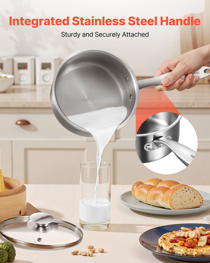 VEVOR 1.5 QT Saucepan with Steamer, Stainless Steel Saucepan with Glass Lid, Multipurpose Nonstick Stainless Steel Sauce Pot with Ergonomic Handle, Friendly for Oven, Dishwasher, Induction Cooker - BXGJG15QTDZLBUF9H001V0 - view 7