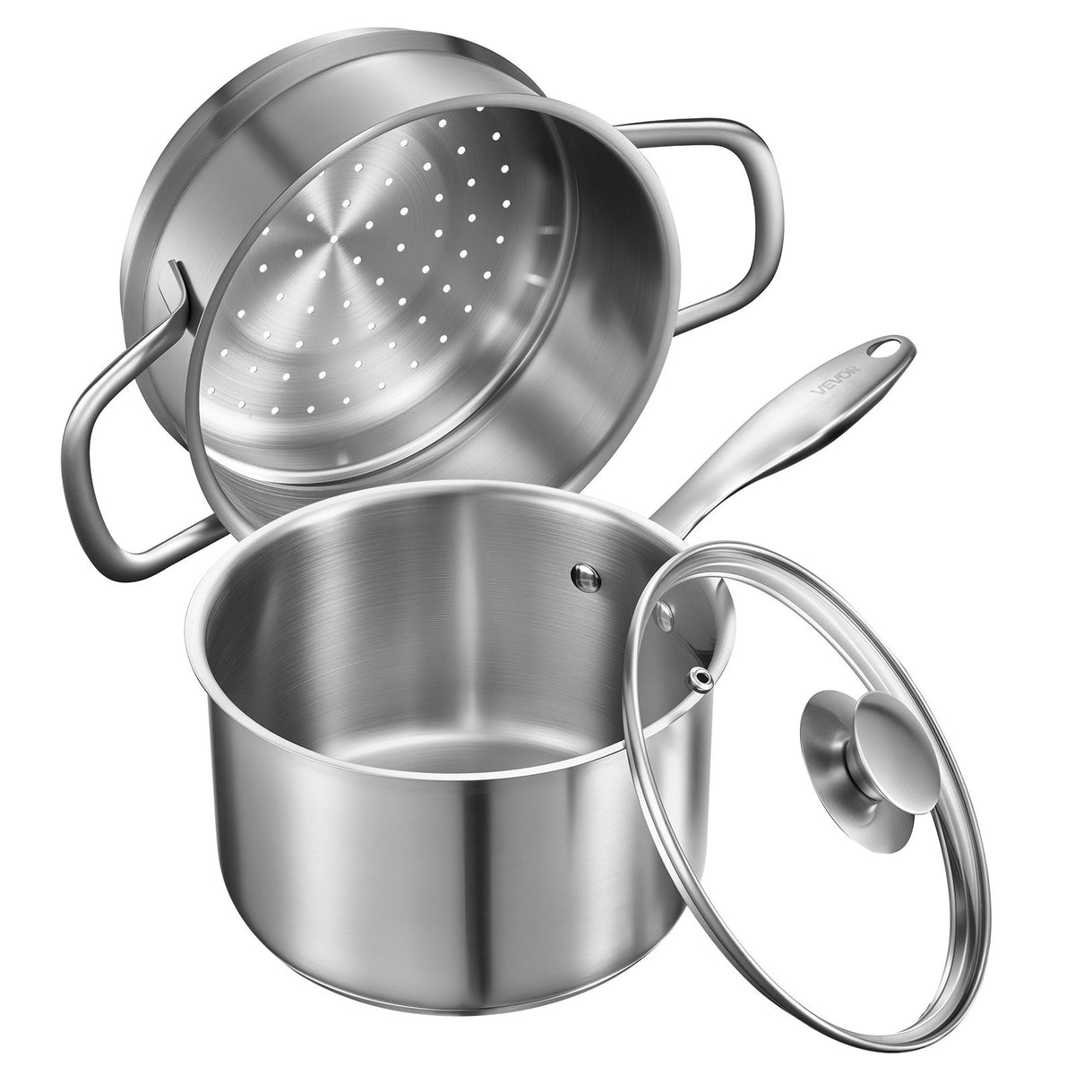 VEVOR 2.5 QT Saucepan with Steamer, Stainless Steel Saucepan with Glass Lid, Multipurpose Nonstick Stainless Steel Sauce Pot with Ergonomic Handle, Friendly for Oven, Dishwasher, Induction Cooker - BXGJG25QTDZL4LW30001V0 - view 1