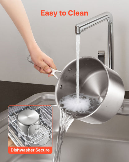 VEVOR 4 QT Saucepan, Stainless Steel Saucepan with Glass Lid, Multipurpose Nonstick Stainless Steel Small Cooking Sauce Pot with Ergonomic Handle, Friendly for Oven, Dishwasher, Induction Cooker - BXGJG4QT1JTWFU824001V0 - view 5