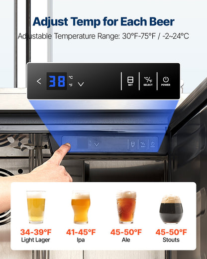 VEVOR Beer Kegerator, Triple Tap Commercial Draft Beer Dispenser for D system, Full Size Keg Refrigerator with 5lbs CO2 Tank, Hold 3 Sixth / 2 Slim / 3 Ball lock keg, 160L - BXGJSLSPJFPQ0H3CM001V1 - view 4