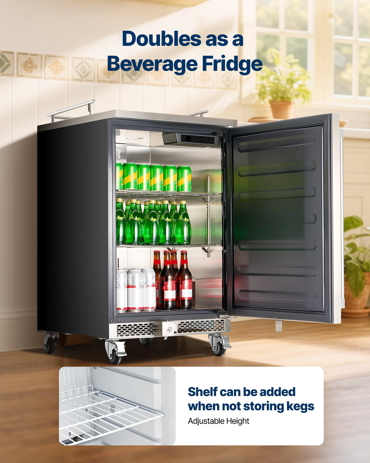 VEVOR Beer Kegerator, Triple Tap Commercial Draft Beer Dispenser for D system, Full Size Keg Refrigerator with 5lbs CO2 Tank, Hold 3 Sixth / 2 Slim / 3 Ball lock keg, 160L - BXGJSLSPJFPQ0H3CM001V1 - view 6