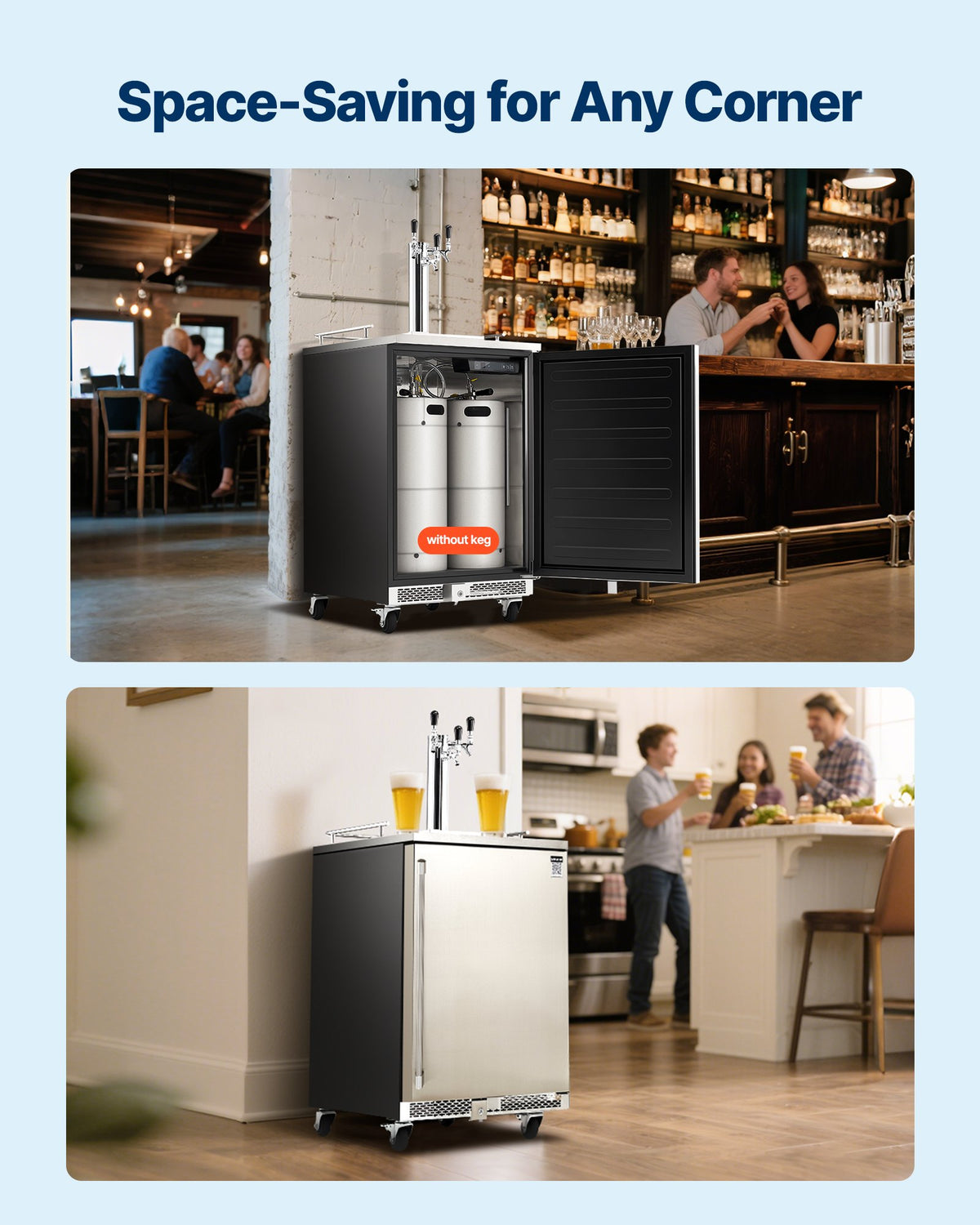 VEVOR Beer Kegerator, Triple Tap Commercial Draft Beer Dispenser for D system, Full Size Keg Refrigerator with 5lbs CO2 Tank, Hold 3 Sixth / 2 Slim / 3 Ball lock keg, 160L - BXGJSLSPJFPQ0H3CM001V1 - view 7