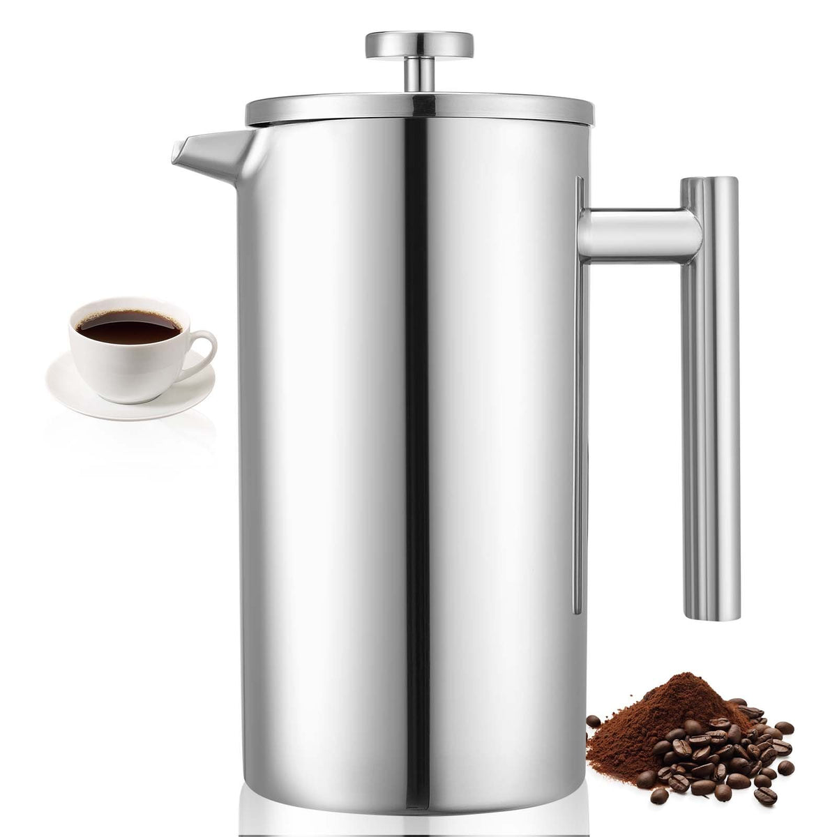 VEVOR French Press Coffee Maker, 51 Ounce 1.5 Liter Stainless Steel Coffee Press Tea Maker with Filter, Large Double Wall Insulated French Presses Cold Brew for Camping Travel Home Kitchen, Silver - BXGKFYHBXGYSXDLKO001V0 - view 1