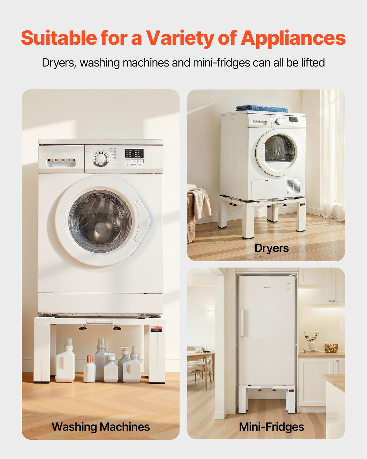 VEVOR Laundry Pedestal, 12 in Height, Washer and Dryer Pedestals with 1200 lbs Weight Load Capacity, 18.7-31 in Adjustable, Non-Slip Feet, Heavy-duty Steel Washing Machine Stand Universal Fit, White - BXGKSSZJBDL1KFCCH001V0 - view 3