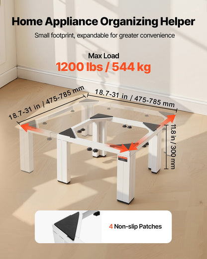 VEVOR Laundry Pedestal, 12 in Height, Washer and Dryer Pedestals with 1200 lbs Weight Load Capacity, 18.7-31 in Adjustable, Non-Slip Feet, Heavy-duty Steel Washing Machine Stand Universal Fit, White - BXGKSSZJBDL1KFCCH001V0 - view 4