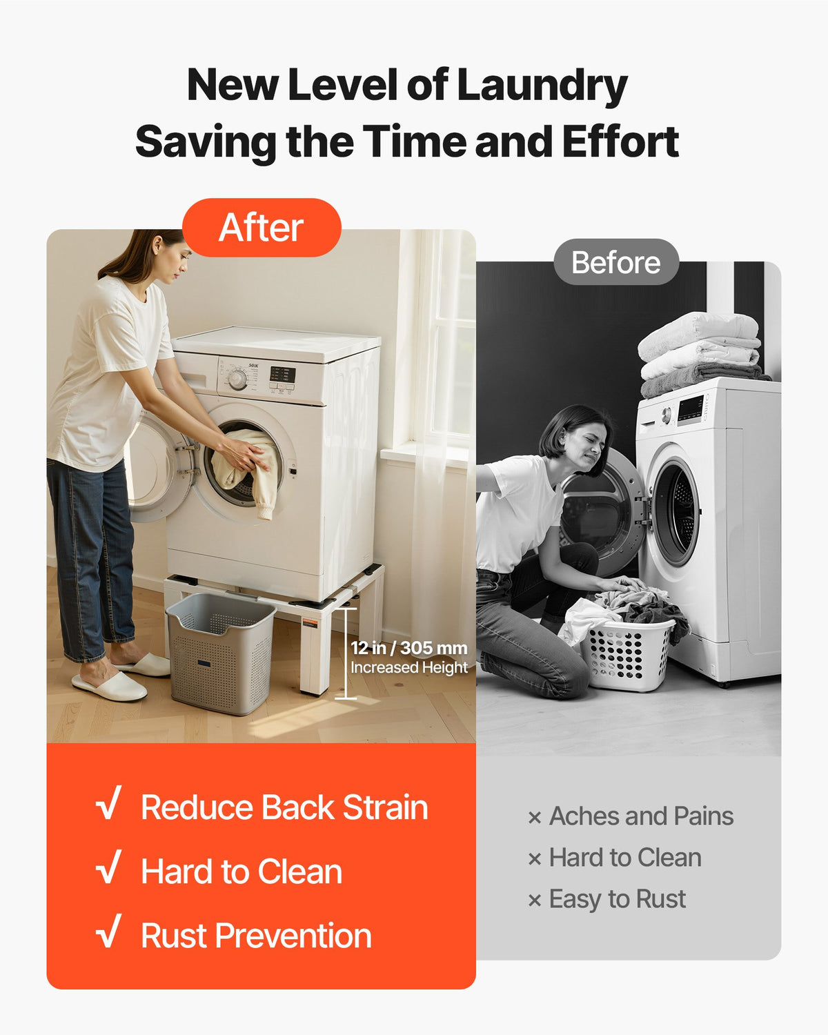 VEVOR Laundry Pedestal, 12 in Height, Washer and Dryer Pedestals with 1200 lbs Weight Load Capacity, 18.7-31 in Adjustable, Non-Slip Feet, Heavy-duty Steel Washing Machine Stand Universal Fit, White - BXGKSSZJBDL1KFCCH001V0 - view 5