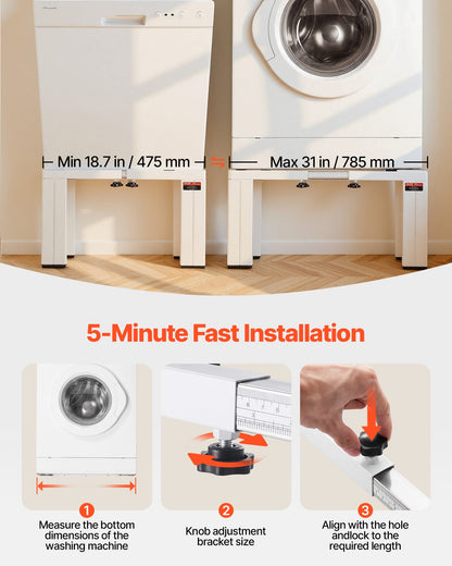 VEVOR Laundry Pedestal, 12 in Height, Washer and Dryer Pedestals with 1200 lbs Weight Load Capacity, 18.7-31 in Adjustable, Non-Slip Feet, Heavy-duty Steel Washing Machine Stand Universal Fit, White - BXGKSSZJBDL1KFCCH001V0 - view 6