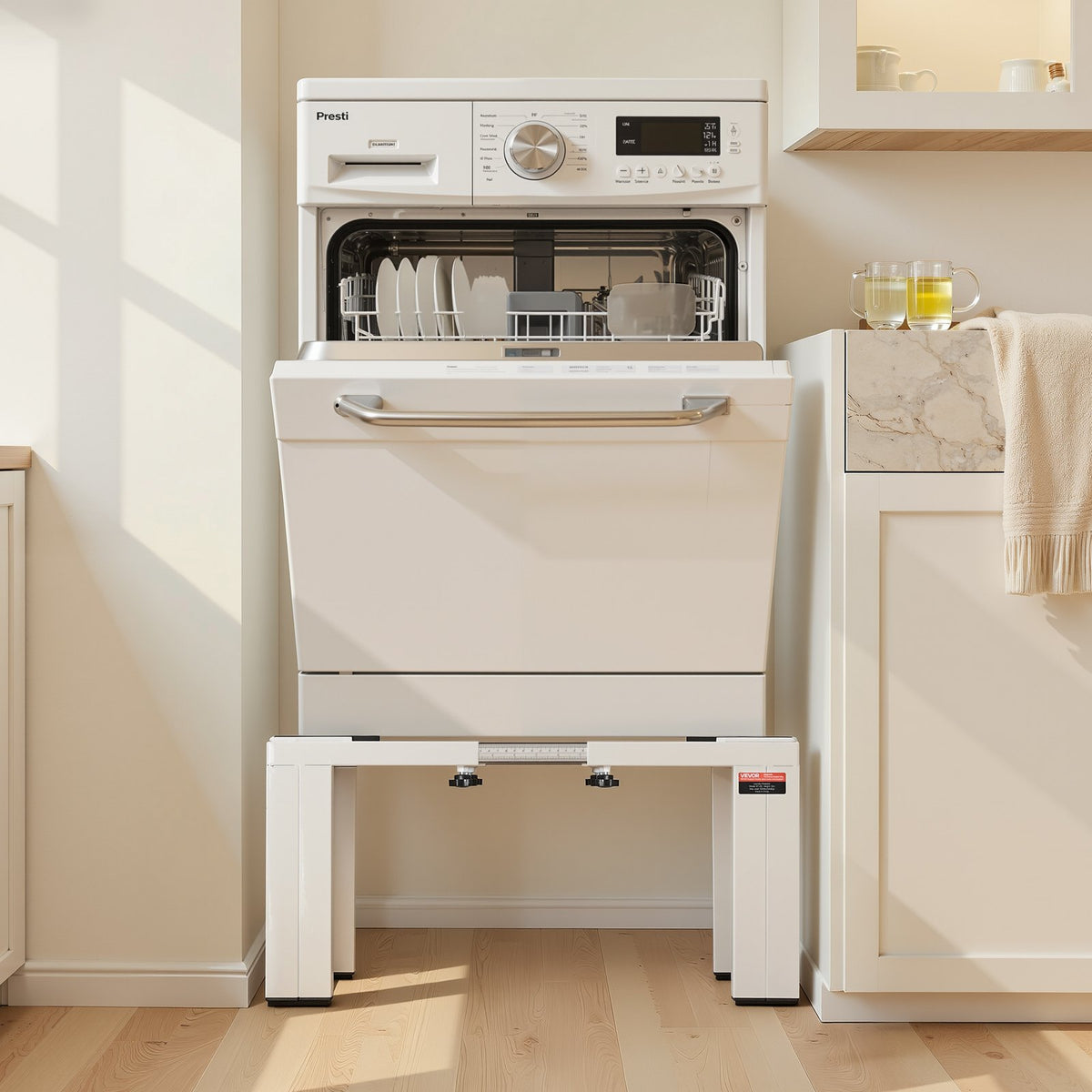 VEVOR Laundry Pedestal, 12 in Height, Washer and Dryer Pedestals with 1200 lbs Weight Load Capacity, 18.7-31 in Adjustable, Non-Slip Feet, Heavy-duty Steel Washing Machine Stand Universal Fit, White - BXGKSSZJBDL1KFCCH001V0 - view 9