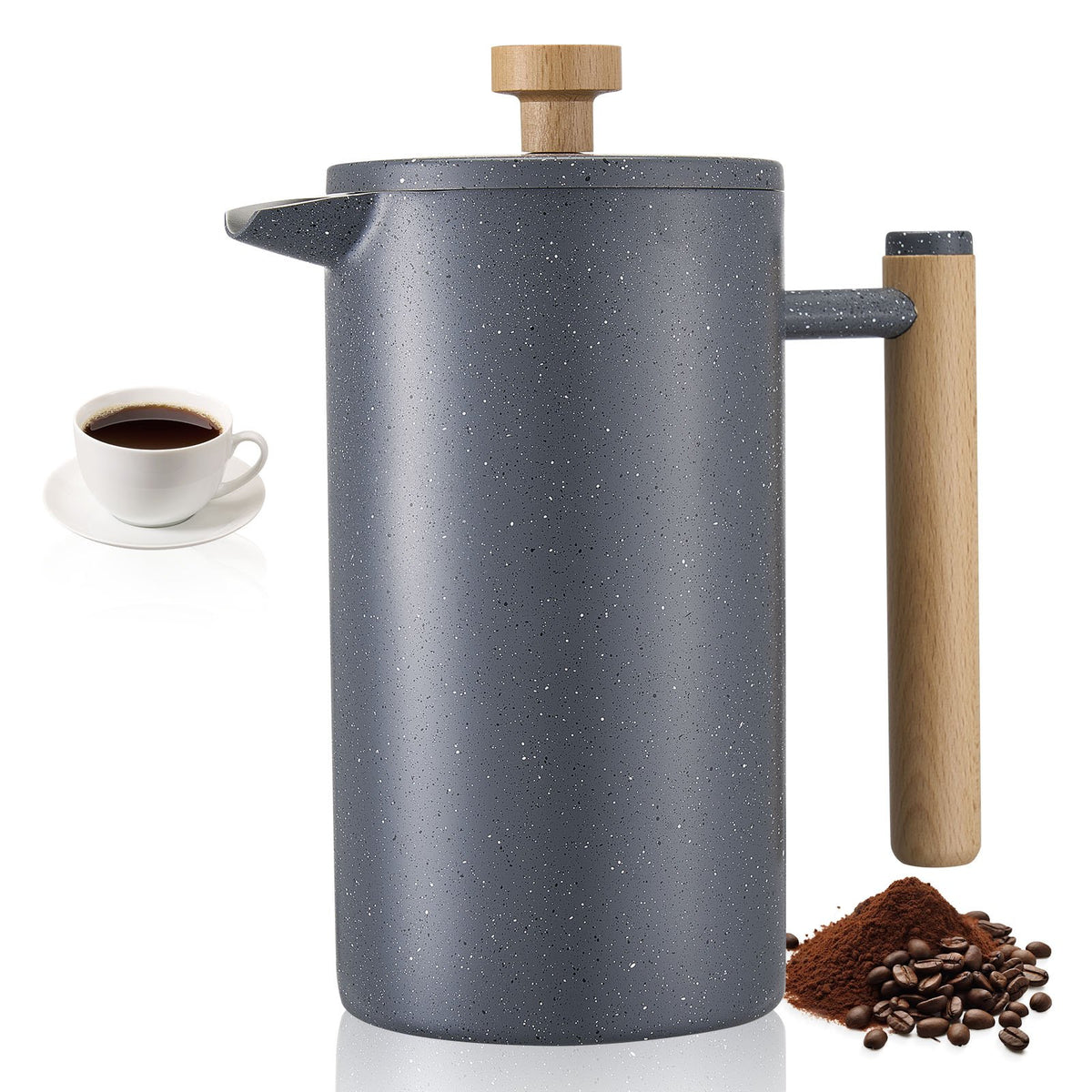 VEVOR French Press Coffee Maker, 34 Ounce 1 Liter Stainless Steel Coffee Press Tea Maker with Filter, Large Double Wall Insulated French Presses Cold Brew for Camping Travel Home Kitchen, Black - BXGPTKFYHBXGCDHOU001V0 - view 1