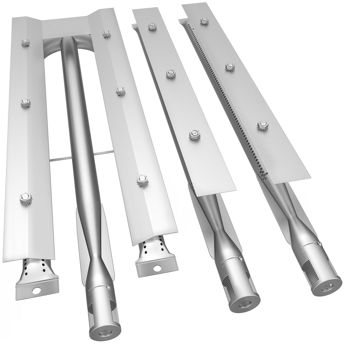 VEVOR BBQ Burners Replacement, Stainless Steel Burner Grill Part Kit, 3 Packs BBQ Burners Replacement, Grill Burner Replacement with Air Flap Barbecue Replacement Parts with Evenly Burning for Gas Gri - BXGRSQ5RXMA48RMT6V0 - view 1