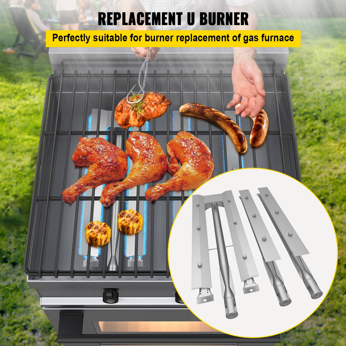 VEVOR BBQ Burners Replacement, Stainless Steel Burner Grill Part Kit, 3 Packs BBQ Burners Replacement, Grill Burner Replacement with Air Flap Barbecue Replacement Parts with Evenly Burning for Gas Gri - BXGRSQ5RXMA48RMT6V0 - view 3