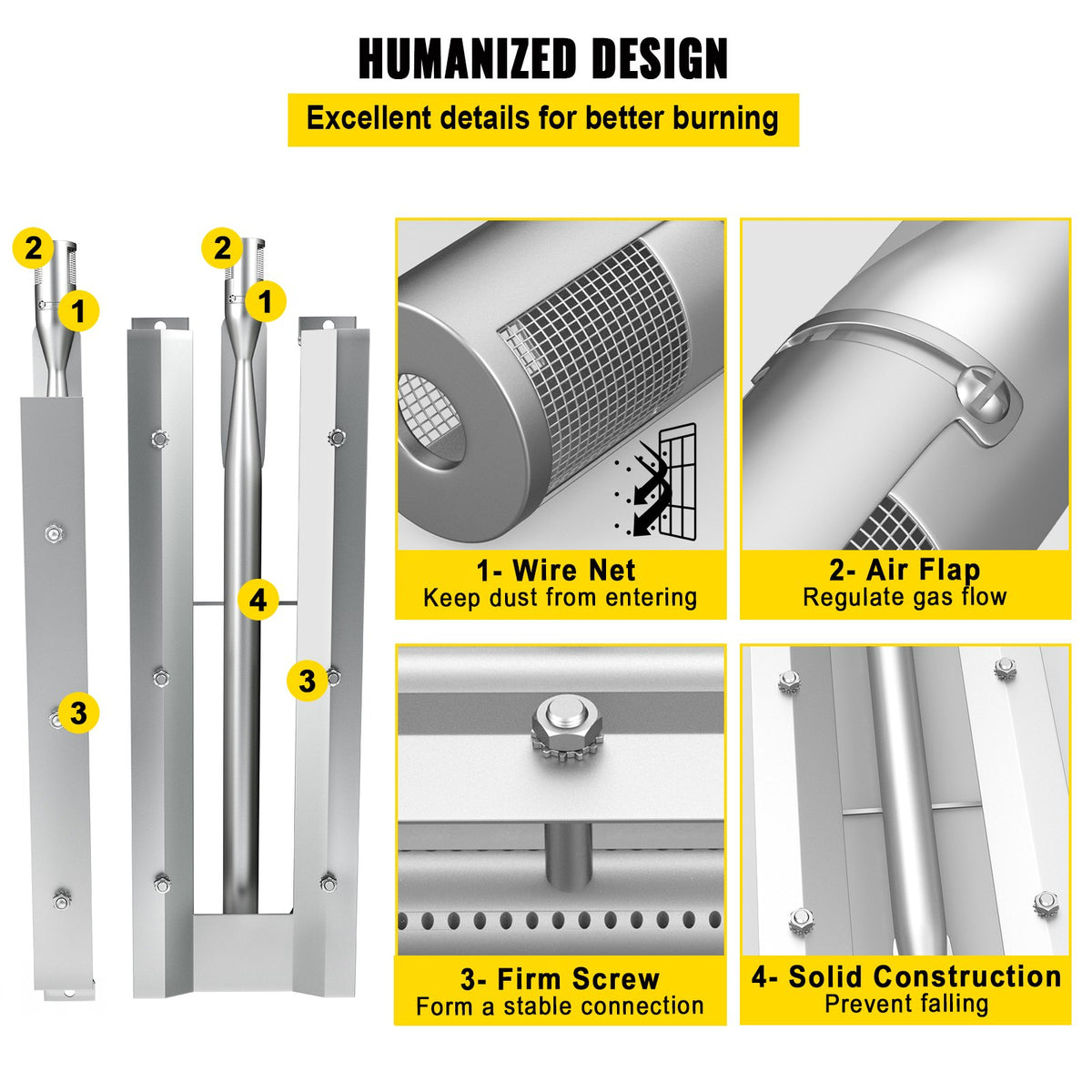 VEVOR BBQ Burners Replacement, Stainless Steel Burner Grill Part Kit, 3 Packs BBQ Burners Replacement, Grill Burner Replacement with Air Flap Barbecue Replacement Parts with Evenly Burning for Gas Gri - BXGRSQ5RXMA48RMT6V0 - view 6