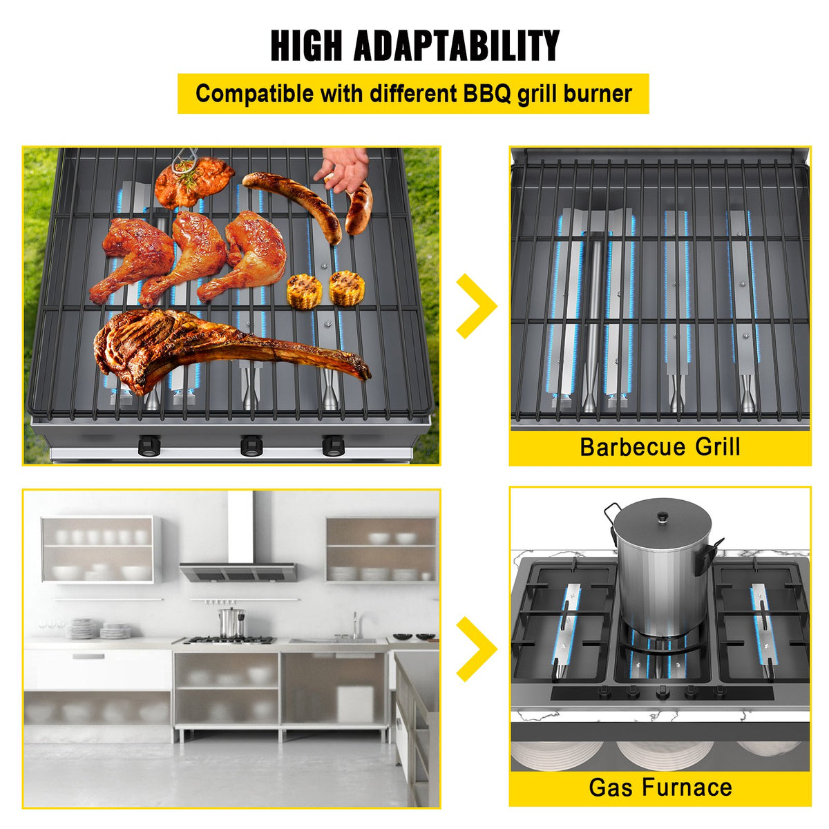 VEVOR BBQ Burners Replacement, Stainless Steel Burner Grill Part Kit, 3 Packs BBQ Burners Replacement, Grill Burner Replacement with Air Flap Barbecue Replacement Parts with Evenly Burning for Gas Gri - BXGRSQ5RXMA48RMT6V0 - view 7