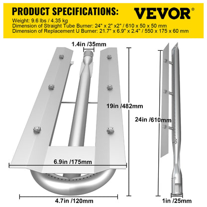 VEVOR BBQ Burners Replacement, Stainless Steel Burner Grill Part Kit, 3 Packs BBQ Burners Replacement, Grill Burner Replacement with Air Flap Barbecue Replacement Parts with Evenly Burning for Gas Gri - BXGRSQ5RXMA48RMT6V0 - view 8