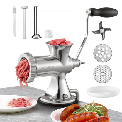 VEVOR Manual Meat Grinder, 304 Stainless Steel Hand Meat Grinder with Suction Cup + Steel Table Clamp, Meat Mincer Sausage Maker & 2 Cutting Plates, Sausage Tube, Grinding Head for Beef Pepper Cookie - BXGSDJRJYS305W7U7V0 - view 1