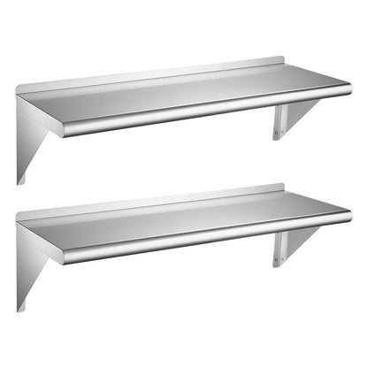 VEVOR Stainless Steel Shelf 12" x 36" 2-Pack Wall Mount Floating Shelf, Heavy-Duty Commercial Shelves with Brackets, 300LBS Capacity, Easy to Clean, Suitable for Restaurant, Home Kitchen, Garage - BXGTJDXZCJK2E1DKK001V0 - view 1