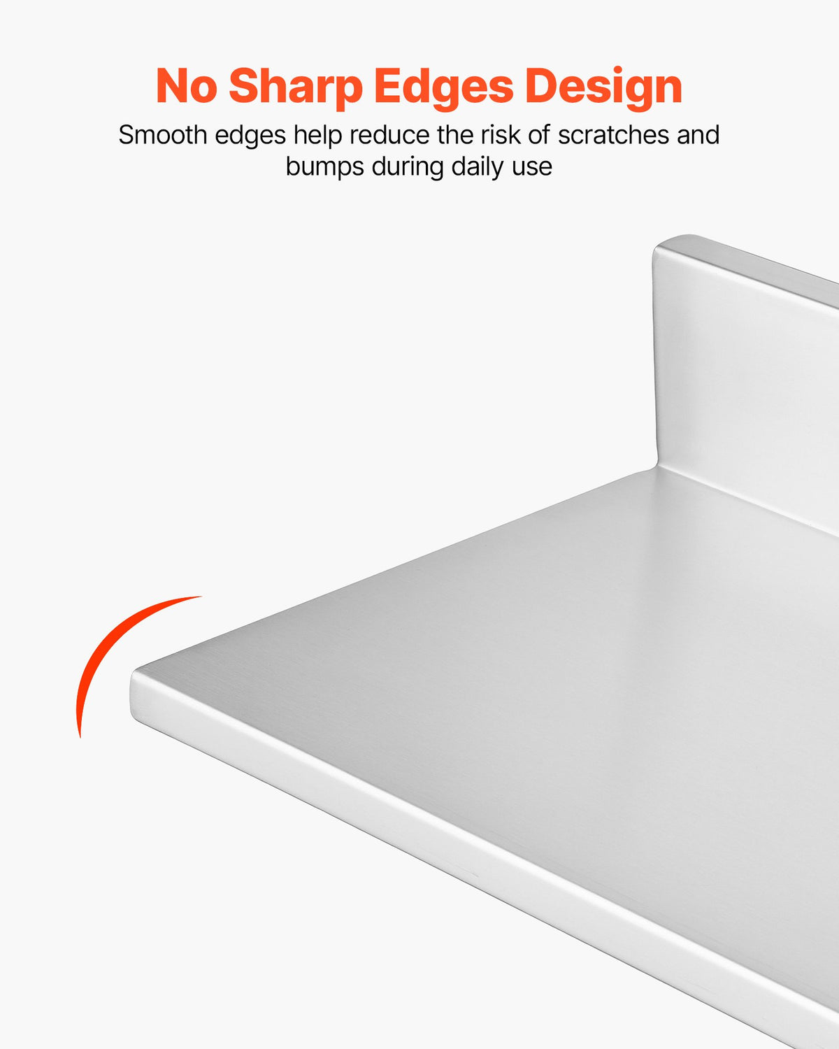 VEVOR Stainless Steel Shelf 8.6" x 36" 2-Pack Wall Mount Floating Shelf, Heavy Duty L-Shaped Commercial Shelves, 66LBS Strong Capacity, Easy to Clean, Suitable for Restaurant, Home Kitchen, Garage - BXGTJLXK2JZ8GS7BC001V0 - view 6