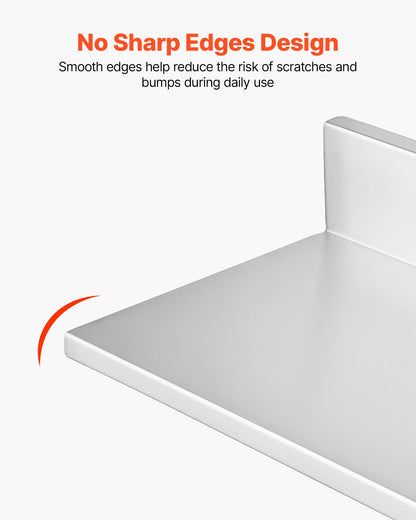VEVOR Stainless Steel Shelf 8.6" x 36" 2-Pack Wall Mount Floating Shelf, Heavy Duty L-Shaped Commercial Shelves, 66LBS Strong Capacity, Easy to Clean, Suitable for Restaurant, Home Kitchen, Garage - BXGTJLXK2JZ8GS7BC001V0 - view 6